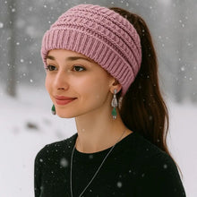 Load image into Gallery viewer, Warm Solid Color Ponytail Beanie Hat Headwear Ear Protection Women's Hat Thicken Knitting Headband Autumn
