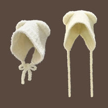 Load image into Gallery viewer, Cute Y2k Bear Ear Beanies Knitted Wool Hat with Rope Warm Beanies Cap Lace Up Thick Hip Hop Ear Protection Winter Hat
