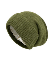 Load image into Gallery viewer, Women's Winter Hat 100% Pure Wool Knitted Satin Line 2 Layer Soft Warm Sleep Cover Beanies Elastic Fashion Slouchy SKi Cap Men
