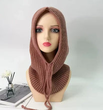Load image into Gallery viewer, 1pc Winter Warm Knitted Balaclava Cap,Outdoor ProofHood Scarf Neck Elastic Drawstring Soft Thick Beanie Hat for Skiing in Winter
