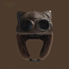 Load image into Gallery viewer, Fashion Retro Bomber Hat PU Leather Plus Fluff Pilot Hat Windproof Velvet Lining Winter Ear Protection Hat Unisex
