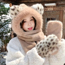 Load image into Gallery viewer, Fashion Thickened Hat Scarf One-Piece Fleece Lined Cycling Skiing Hat Cute Ear Ear Protection Hat Women
