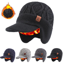 Load image into Gallery viewer, Thermal Knit Beanie with Brim &amp; Ear Flaps, Fleece Lined Winter Hat for Skiing Outdoor Sports Work
