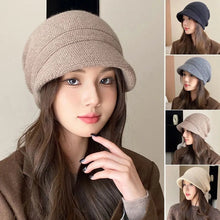 Load image into Gallery viewer, Solid Color Knitted Earflap Hat Yarn Material Warm Design Pullover Hat Minimalist Big Head Circumference Hat For Women Girls
