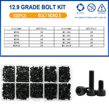 Load image into Gallery viewer, 500Pcs M2 M2.5 Small Screw Bolt Kit 4mm 5mm 6mm 8mm 10mm Electrical Screws Hex Hexagon Socket Cap Laptop PCB Allen Bolts Set
