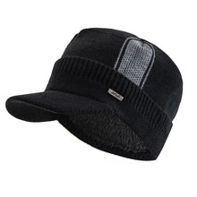 Load image into Gallery viewer, Unisex Warm Winter Hat With Brim Plush Fur Lined Beanie Hat JEANS Label Thicken Winter Hats For Men Women Outdoor Knitted Hat

