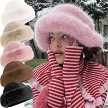 Load image into Gallery viewer, Fashion Headwear Fluffy Fur Winter Hat Thicken Fisherman Hat Solid Color Cold Windproof Panama Cap Chrismas Gifts
