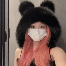 Load image into Gallery viewer, Women Winter Warm Kawaii Fox Fur Imitation Mink Plush Hat Thickened Cute Bear Ear Japanese Bomber Hat Ear Protection Cosplay Cap
