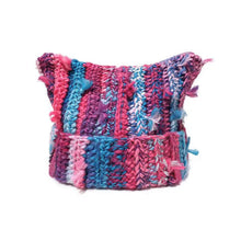 Load image into Gallery viewer, Mixed Color Cat Ears Hat Gradient Color Striped Pattern Crochet Beanie Fringed Design Thick Line Knitting Hat Children's Hat
