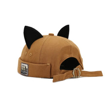 Load image into Gallery viewer, Retro Style Cute Cat Ears Brimless Hat Hip Hop Rolled Cuff Melon Docker Cap Adjustable Solid Color Beanie Hat Worker Wear

