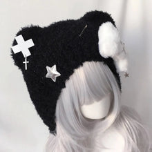 Load image into Gallery viewer, Niche Korean Style Short Knitted Hat Bear Crossbones Star Pattern Star Original Cap Subculture Bear Hat Men Women
