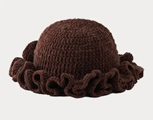 Load image into Gallery viewer, Solid Color Hand Knitted Knit Hat in Bohemian Style with Hollowed Out and Ruffled Design Bucket Shaped Hat  Fisherman's Hat
