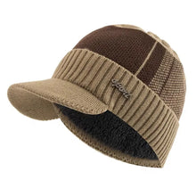 Load image into Gallery viewer, Unisex Warm Winter Hat With Brim Plush Fur Lined Knit Cap Sports Label Thicken Winter Hats For Men
