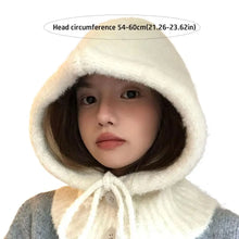 Load image into Gallery viewer, Solid Color Women Balaclava Hat and Scarf Integrated Plush Knitted Pullover Hat Winter Warmer Knitted Beanies Cold Weather
