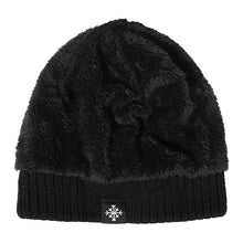 Load image into Gallery viewer, Knitted Plus Fleece Hat Men Beanie Solid Color Skullies with Snow Logo Thick Outdoor Ski Cap
