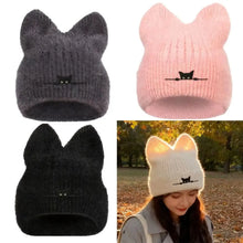 Load image into Gallery viewer, Personality Soft Knitted Cat Ear Beanies Thicken Cute Design Knitted Hat Windproof Warm Thermal Cap Winter Season
