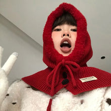 Load image into Gallery viewer, Fashion Balaclava Hat Warm Neck Protection Hood Scarf Button Design Windproof Knitted Hat Autumn Winter
