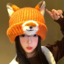 Load image into Gallery viewer, Y2K Versatile Fox Ears Beanies Cartoon Design Thickened Pullover Hats Breathable Warm Winter Beanies for Women and Men
