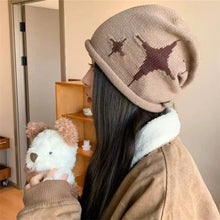 Load image into Gallery viewer, Fashion Star Pattern Knitted Woolen Hat Thickened Cold-proof Cover Head Cap Windproof Keep Warm Drawstring Beanie Cap Women
