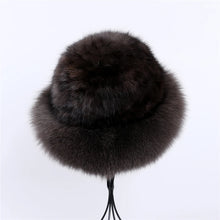 Load image into Gallery viewer, Women's Luxury Genuine Sable Fur Knitted Beanie Hat Bucket Caps Lady Fashion Fox Fur Trimming Mink Fur Hats Warm Soft Fluffy
