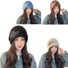 Load image into Gallery viewer, Fashion Butterfly Pattern Knitted Woolen Hat Thickened Windproof Cover Head Cap Keep Warm Cold-proof Drawstring Beanie Cap Women
