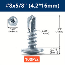 Load image into Gallery viewer, #8 Phillips Truss Head Self Drilling Tek Screw Zinc Oxide Sheet Metal Screws Fast Self Tapping Screws Lath to Metal Studs 100Pcs
