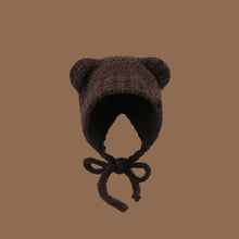 Load image into Gallery viewer, Cute Y2k Bear Ear Beanies Knitted Wool Hat with Rope Warm Beanies Cap Lace Up Thick Hip Hop Ear Protection Winter Hat
