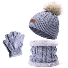 Load image into Gallery viewer, 3PCS Children Winter Hat Scarf Gloves Set,outdoor Boys and Girls Knitted Hooded Fleece,Soft Comfortable Hats for Young Children
