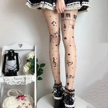 Load image into Gallery viewer, Fashion Ultra-Thin Patterned Stockings Symbol Print JK Style Music Note Tights Stretchy Fabric Piano Tights Club Party
