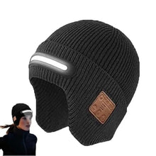 Load image into Gallery viewer, USB Rechargeable LED Lighted Beanie Hat Built-in Speaker Mic Detachable Bluetooth Earflap Hat Three-Stage Lighting
