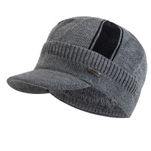 Load image into Gallery viewer, Unisex Warm Winter Hat With Brim Plush Fur Lined Beanie Hat JEANS Label Thicken Winter Hats For Men Women Outdoor Knitted Hat
