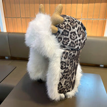 Load image into Gallery viewer, Fashion Cycling Cap Warm Deer Antler Leopard Print Lei Feng Hat for Women Casual Flat-Brimmed Hat Thickened Windproof  Women Bom
