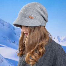 Load image into Gallery viewer, Soft Knitted Hat Warm Thickened Windproof Design Short Brim Beanie Wide Brim Casual Style Winter Beanies Small Face Fit
