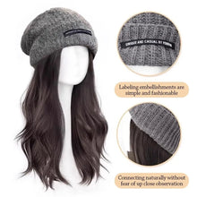 Load image into Gallery viewer, Fashion Long Wavy Hair Beanie Hat with Wig Attached Wig Casual Wig Knitted Cap Warm Hair Wig Winter Hats Women
