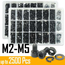 Load image into Gallery viewer, Black 2500P Hex Socket Head Screws Set M2 M2.5 M3 M4 M5 M6 DIN912 12.9 Allen Screw Nut Steel Button Head Socket Cap Bolt Nuts
