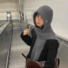 Load image into Gallery viewer, New Warm Knitted Winter Balaclava Neck Protection Soft Hooded Hat Thickened Solid Color One-Piece Scarf Cap Women
