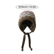Load image into Gallery viewer, Cute With Strap Jacquard Knitting Hat Wind-Resistant Ear Protection Pullover Bonnets Warm Lace up Earmuffs Pile Cap
