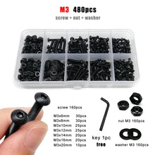 Load image into Gallery viewer, M1.6 M2 M2.5 M3 M4 M5 M6 M8 Black Grade 10.9 Steel Allen Hexagon Hex Socket Button Round Head Screw Bolt Nut Washer Kit Set Box
