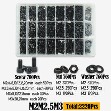 Load image into Gallery viewer, Black 2500P Hex Socket Head Screws Set M2 M2.5 M3 M4 M5 M6 DIN912 12.9 Allen Screw Nut Steel Button Head Socket Cap Bolt Nuts
