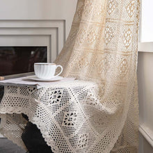 Load image into Gallery viewer, Home Decor Bedroom Lace Curtain Translucent Retro Hollow Crochet Hook Farmhouse Floor Curtains for Living Room
