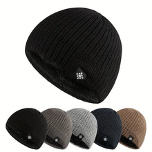 Load image into Gallery viewer, Autumn Winter Unisex Fleece Lined Knitted Beanie Loose Warm Ear Protection Thick Woolen Hat Windproof Outdoor Ski Hiking Hat
