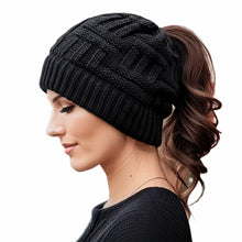 Load image into Gallery viewer, Fashion Crochet Ponytail Winter Hats Knitted Warm Knitted Cap Thicken Solid Color Skullies Ladies'
