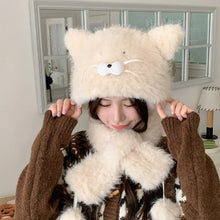 Load image into Gallery viewer, One Piece Ear Protection Hat Knitted Thickened Warm Cat Ears Hat Windproof Cartoon Cycling Balaclava Winter Season
