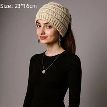 Load image into Gallery viewer, Warm Solid Color Ponytail Beanie Hat Headwear Ear Protection Women's Hat Thicken Knitting Headband Autumn
