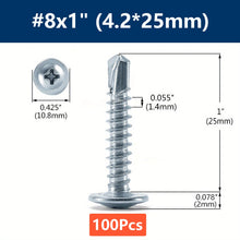 Load image into Gallery viewer, #8 Phillips Truss Head Self Drilling Tek Screw Zinc Oxide Sheet Metal Screws Fast Self Tapping Screws Lath to Metal Studs 100Pcs
