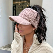 Load image into Gallery viewer, Autumn and Winter Woolen Duck Tongue Cap Teenage Fashion Versatile Hat Female Leakage Ponytail Outdoor Padded Warm Knitted Cap
