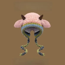 Load image into Gallery viewer, Cute Thick Plush Knitted Hat Girls Winter Warm Ear Protection Beanies Hat Women Comfortable Horn Pullover Hats
