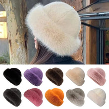 Load image into Gallery viewer, Fashion Headwear Fluffy Fur Winter Hat Thicken Fisherman Hat Solid Color Cold Windproof Panama Cap Chrismas Gifts
