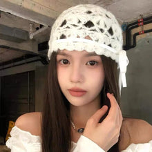 Load image into Gallery viewer, Fashion with Knot Knitted Hat Hollow Design Korean Style Beanie Cap Crochet Hat Autumn
