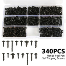 Load image into Gallery viewer, 340/500pcs Pan Head Tapping Screw Cross Head M3/M4/M3.5/M4.8 Self Tapping Screw Set Assortment Kit Black Furniture Carbon Steel
